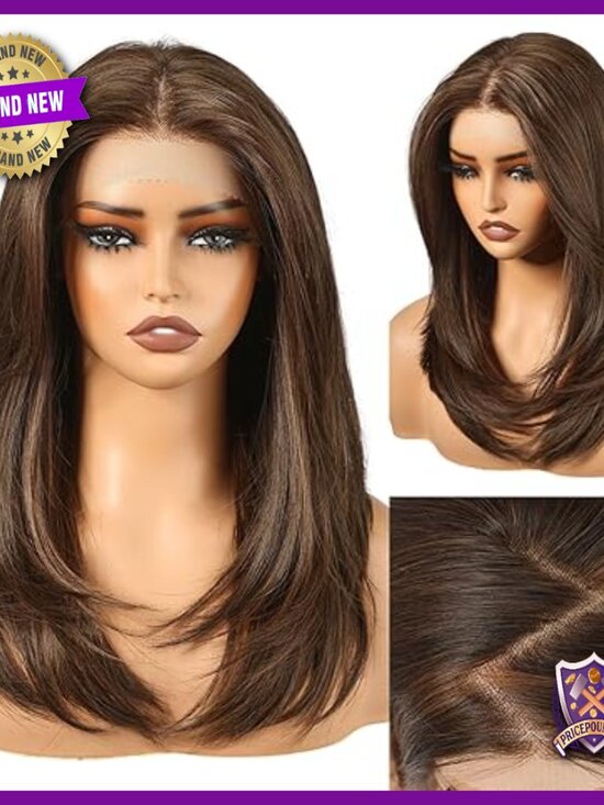 20 Inch Synthetic Lace Front Wig Glueless Layered with Bangs main image 4